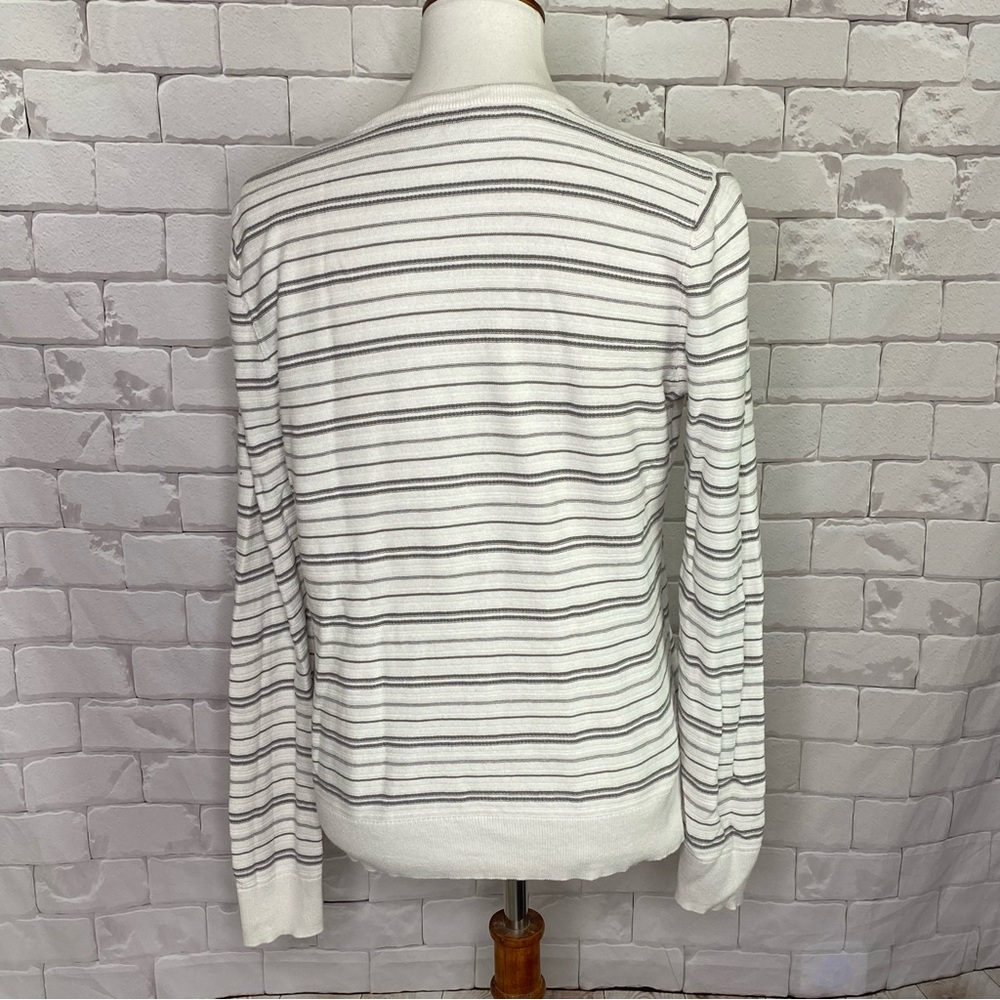 Loft Outlet Gray and White Stripe Cardigan Size Medium - Picture 4 of 6